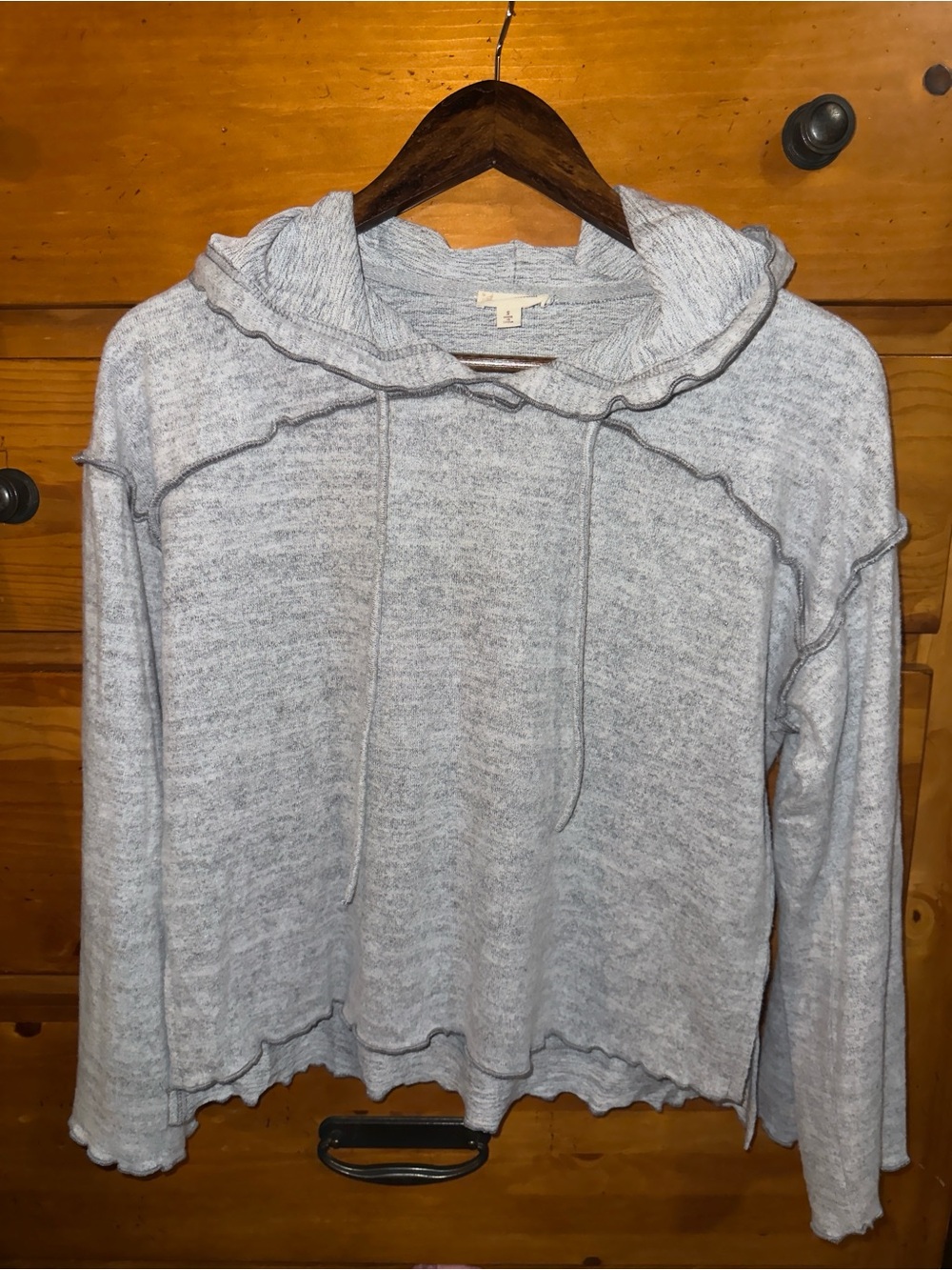 Hem & Thread Light Gray Ruffle-Trim lightweight longsleeve with Hood